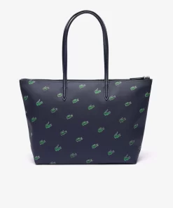 Lacoste Taschen>Tote Bag Aus Beschichtetem Canvas Mit Croc Print Peacoat 021