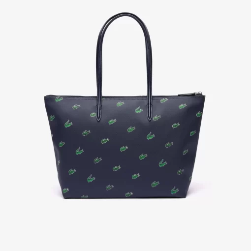 Lacoste Taschen>Tote Bag Aus Beschichtetem Canvas Mit Croc Print Peacoat 021