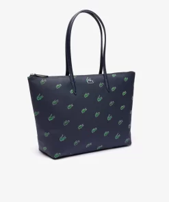 Lacoste Taschen>Tote Bag Aus Beschichtetem Canvas Mit Croc Print Peacoat 021