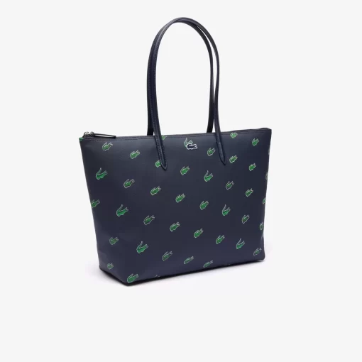 Lacoste Taschen>Tote Bag Aus Beschichtetem Canvas Mit Croc Print Peacoat 021