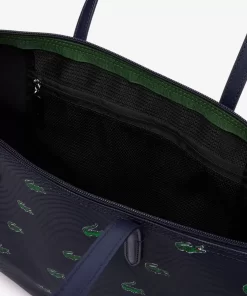 Lacoste Taschen>Tote Bag Aus Beschichtetem Canvas Mit Croc Print Peacoat 021