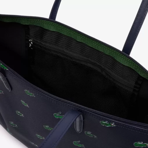 Lacoste Taschen>Tote Bag Aus Beschichtetem Canvas Mit Croc Print Peacoat 021