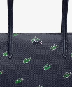 Lacoste Taschen>Tote Bag Aus Beschichtetem Canvas Mit Croc Print Peacoat 021