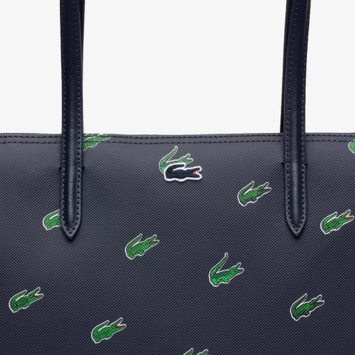 Lacoste Taschen>Tote Bag Aus Beschichtetem Canvas Mit Croc Print Peacoat 021