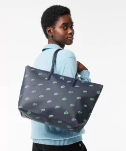 Lacoste Taschen>Tote Bag Aus Beschichtetem Canvas Mit Croc Print Peacoat 021