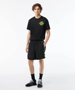 Lacoste Hosen & Shorts>Trainings-Shorts Aus Recycelten Fasern Mit Stickerei Schwarz / Neongelb 6Vt