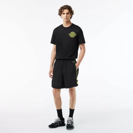 Lacoste Hosen & Shorts>Trainings-Shorts Aus Recycelten Fasern Mit Stickerei Schwarz / Neongelb 6Vt