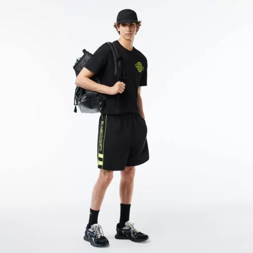 Lacoste Hosen & Shorts>Trainings-Shorts Aus Recycelten Fasern Mit Stickerei Schwarz / Neongelb 6Vt