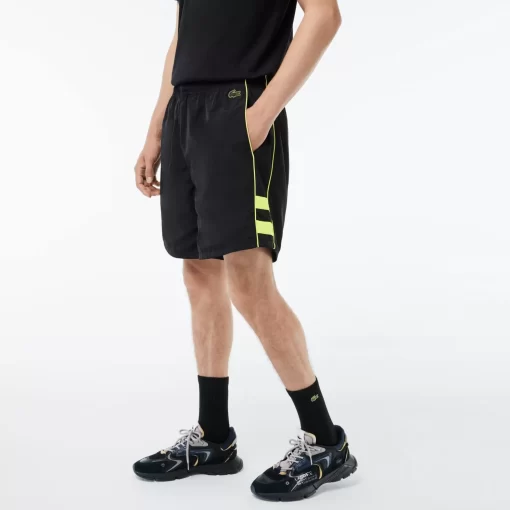 Lacoste Hosen & Shorts>Trainings-Shorts Aus Recycelten Fasern Mit Stickerei Schwarz / Neongelb 6Vt