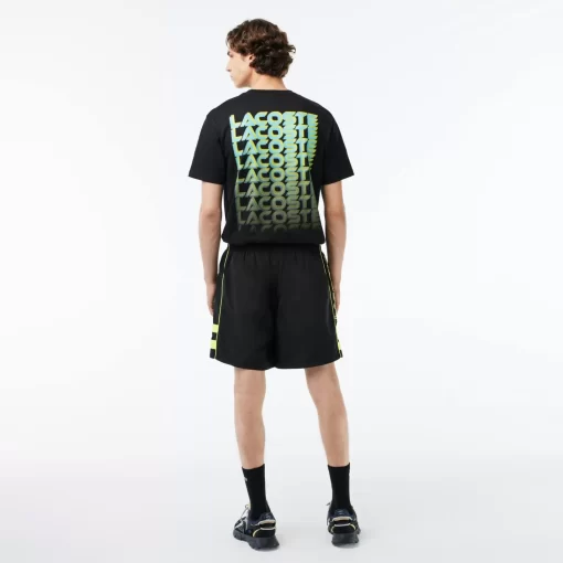 Lacoste Hosen & Shorts>Trainings-Shorts Aus Recycelten Fasern Mit Stickerei Schwarz / Neongelb 6Vt