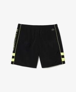 Lacoste Hosen & Shorts>Trainings-Shorts Aus Recycelten Fasern Mit Stickerei Schwarz / Neongelb 6Vt