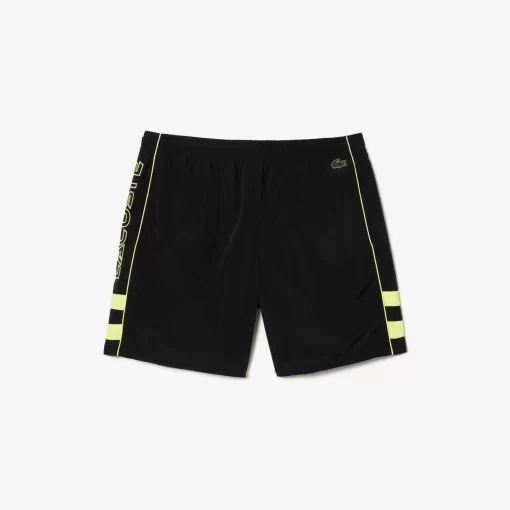 Lacoste Hosen & Shorts>Trainings-Shorts Aus Recycelten Fasern Mit Stickerei Schwarz / Neongelb 6Vt