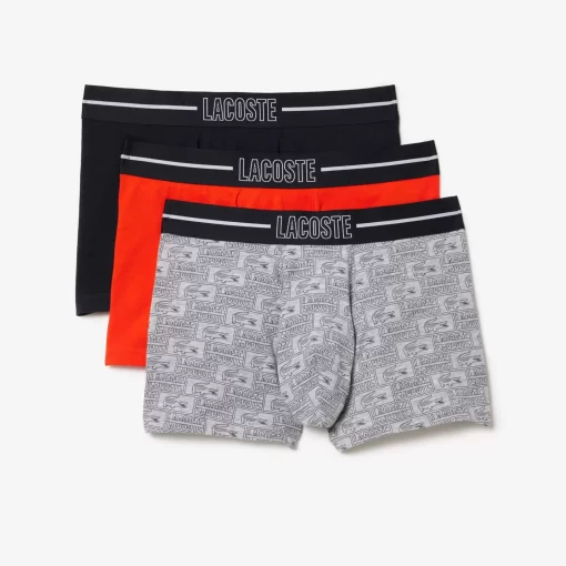 Lacoste Unterwäsche & Loungewear>Trunks Aus Baumwolljersey Mit Stretch Im 3Er-Pack Heidekraut Grau / Dunkelgrau / Orange Izp