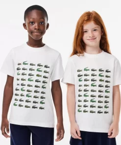 Lacoste Mädchenkleidung>T-Shirt Aus Baumwolle Mit Aufdruck Weis 001