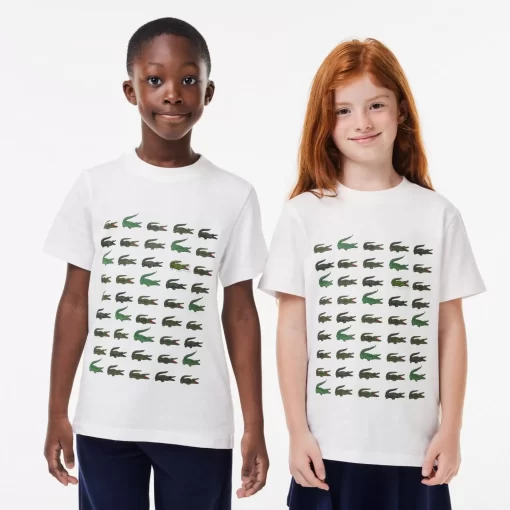 Lacoste Mädchenkleidung>T-Shirt Aus Baumwolle Mit Aufdruck Weis 001