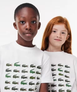 Lacoste Mädchenkleidung>T-Shirt Aus Baumwolle Mit Aufdruck Weis 001