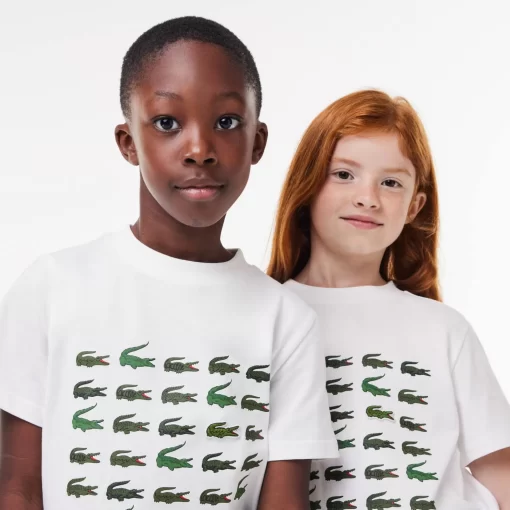 Lacoste Mädchenkleidung>T-Shirt Aus Baumwolle Mit Aufdruck Weis 001