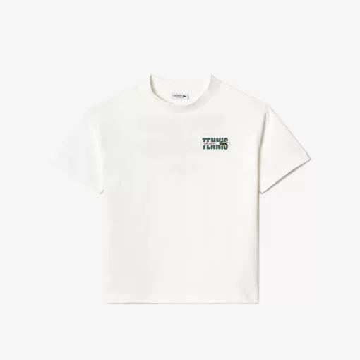 Lacoste Mädchenkleidung>T-Shirt Aus Baumwolle Mit Aufdruck Vorne Und Hinten Weis 70V