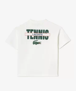 Lacoste Mädchenkleidung>T-Shirt Aus Baumwolle Mit Aufdruck Vorne Und Hinten Weis 70V