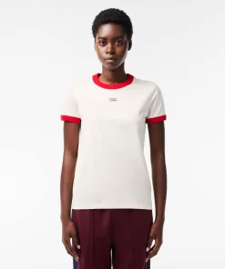 Lacoste T-Shirts>T-Shirt Aus Baumwolle Mit Tennis-Aufnaher Weis / Rot Xg4