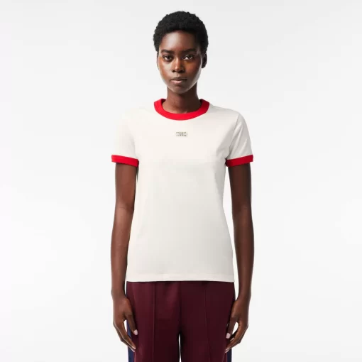 Lacoste T-Shirts>T-Shirt Aus Baumwolle Mit Tennis-Aufnaher Weis / Rot Xg4