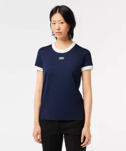 Lacoste T-Shirts>T-Shirt Aus Baumwolle Mit Tennis-Aufnaher Navy Blau / Weis Hhw