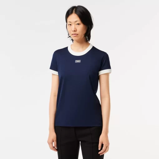 Lacoste T-Shirts>T-Shirt Aus Baumwolle Mit Tennis-Aufnaher Navy Blau / Weis Hhw