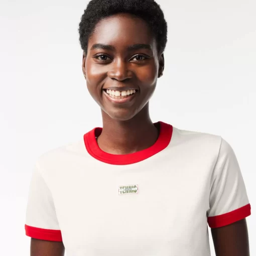 Lacoste T-Shirts>T-Shirt Aus Baumwolle Mit Tennis-Aufnaher Weis / Rot Xg4