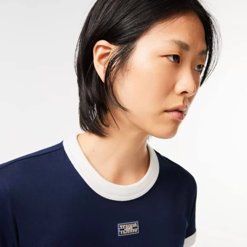 Lacoste T-Shirts>T-Shirt Aus Baumwolle Mit Tennis-Aufnaher Navy Blau / Weis Hhw