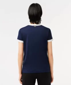 Lacoste T-Shirts>T-Shirt Aus Baumwolle Mit Tennis-Aufnaher Navy Blau / Weis Hhw