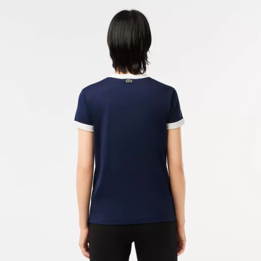 Lacoste T-Shirts>T-Shirt Aus Baumwolle Mit Tennis-Aufnaher Navy Blau / Weis Hhw