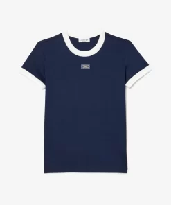 Lacoste T-Shirts>T-Shirt Aus Baumwolle Mit Tennis-Aufnaher Navy Blau / Weis Hhw