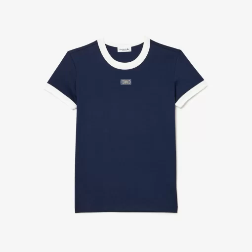 Lacoste T-Shirts>T-Shirt Aus Baumwolle Mit Tennis-Aufnaher Navy Blau / Weis Hhw