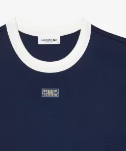 Lacoste T-Shirts>T-Shirt Aus Baumwolle Mit Tennis-Aufnaher Navy Blau / Weis Hhw