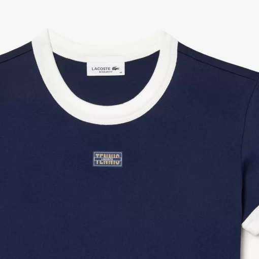 Lacoste T-Shirts>T-Shirt Aus Baumwolle Mit Tennis-Aufnaher Navy Blau / Weis Hhw