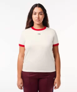 Lacoste T-Shirts>T-Shirt Aus Baumwolle Mit Tennis-Aufnaher Weis / Rot Xg4