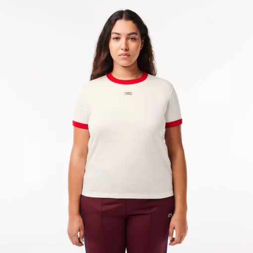 Lacoste T-Shirts>T-Shirt Aus Baumwolle Mit Tennis-Aufnaher Weis / Rot Xg4