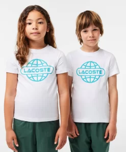 Lacoste Mädchenkleidung>T-Shirt Aus Baumwolljersey Mit Planet-Aufdruck Weis 001