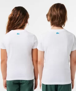 Lacoste Mädchenkleidung>T-Shirt Aus Baumwolljersey Mit Planet-Aufdruck Weis 001