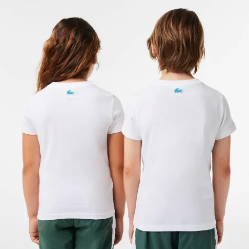 Lacoste Mädchenkleidung>T-Shirt Aus Baumwolljersey Mit Planet-Aufdruck Weis 001