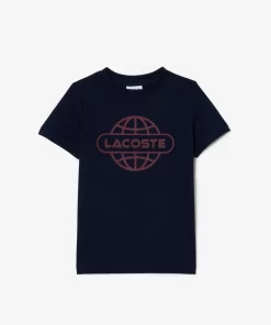 Lacoste Mädchenkleidung>T-Shirt Aus Baumwolljersey Mit Planet-Aufdruck Navy Blau 166