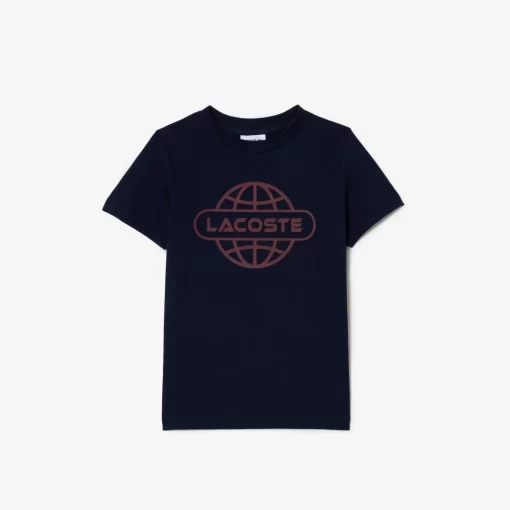 Lacoste Mädchenkleidung>T-Shirt Aus Baumwolljersey Mit Planet-Aufdruck Navy Blau 166