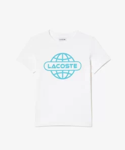 Lacoste Mädchenkleidung>T-Shirt Aus Baumwolljersey Mit Planet-Aufdruck Weis 001