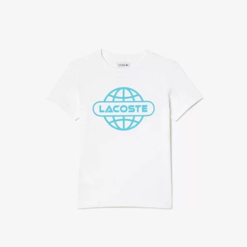 Lacoste Mädchenkleidung>T-Shirt Aus Baumwolljersey Mit Planet-Aufdruck Weis 001