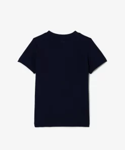 Lacoste Mädchenkleidung>T-Shirt Aus Baumwolljersey Mit Planet-Aufdruck Navy Blau 166