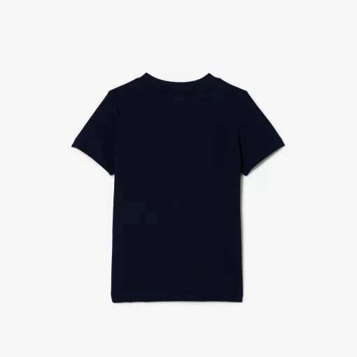 Lacoste Mädchenkleidung>T-Shirt Aus Baumwolljersey Mit Planet-Aufdruck Navy Blau 166