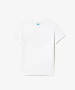 Lacoste Mädchenkleidung>T-Shirt Aus Baumwolljersey Mit Planet-Aufdruck Weis 001