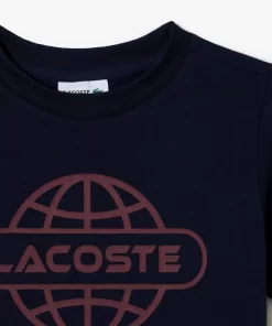 Lacoste Mädchenkleidung>T-Shirt Aus Baumwolljersey Mit Planet-Aufdruck Navy Blau 166