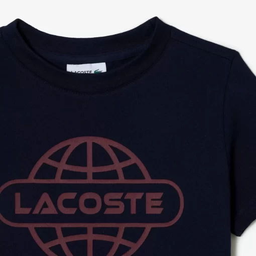 Lacoste Mädchenkleidung>T-Shirt Aus Baumwolljersey Mit Planet-Aufdruck Navy Blau 166