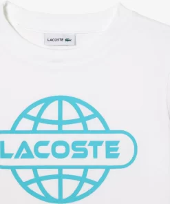 Lacoste Mädchenkleidung>T-Shirt Aus Baumwolljersey Mit Planet-Aufdruck Weis 001